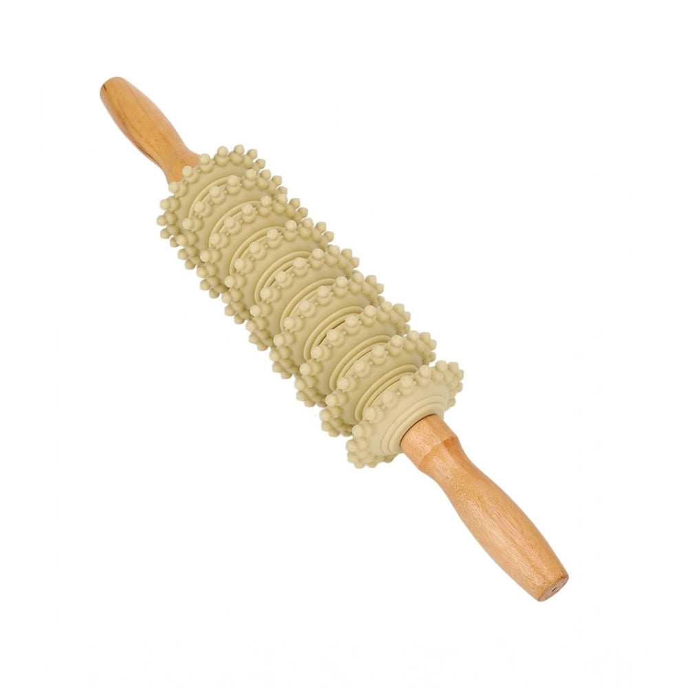 Wood massage roller for body, Gua Sha 9 wheel design, wood material for wellness and slimming