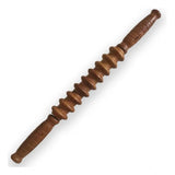 Brown wood wheel roller scraping tool for trigger point muscle massage, 3-wheel design for effective relief