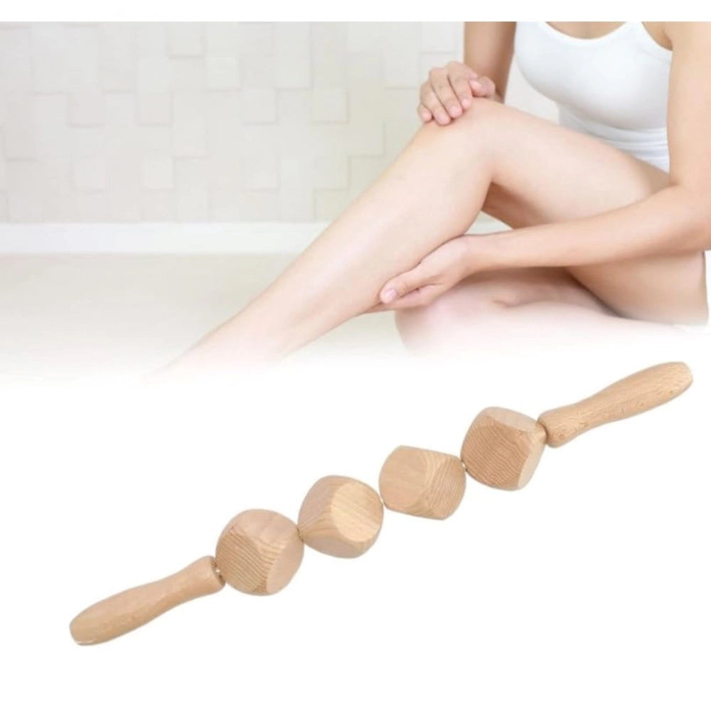Wood 4-ball body roller massager stick for body fitness, wooden color