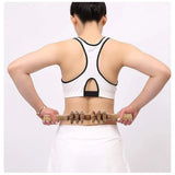Wooden 7-wheel roller Gua Sha gym massage tool for body, legs - natural wood texture