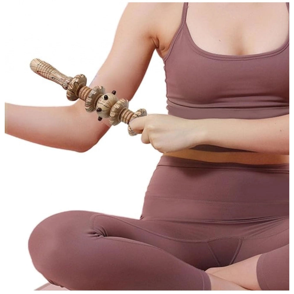 Wooden 7-wheel Gua Sha gym roller for body massage, ideal for back and legs