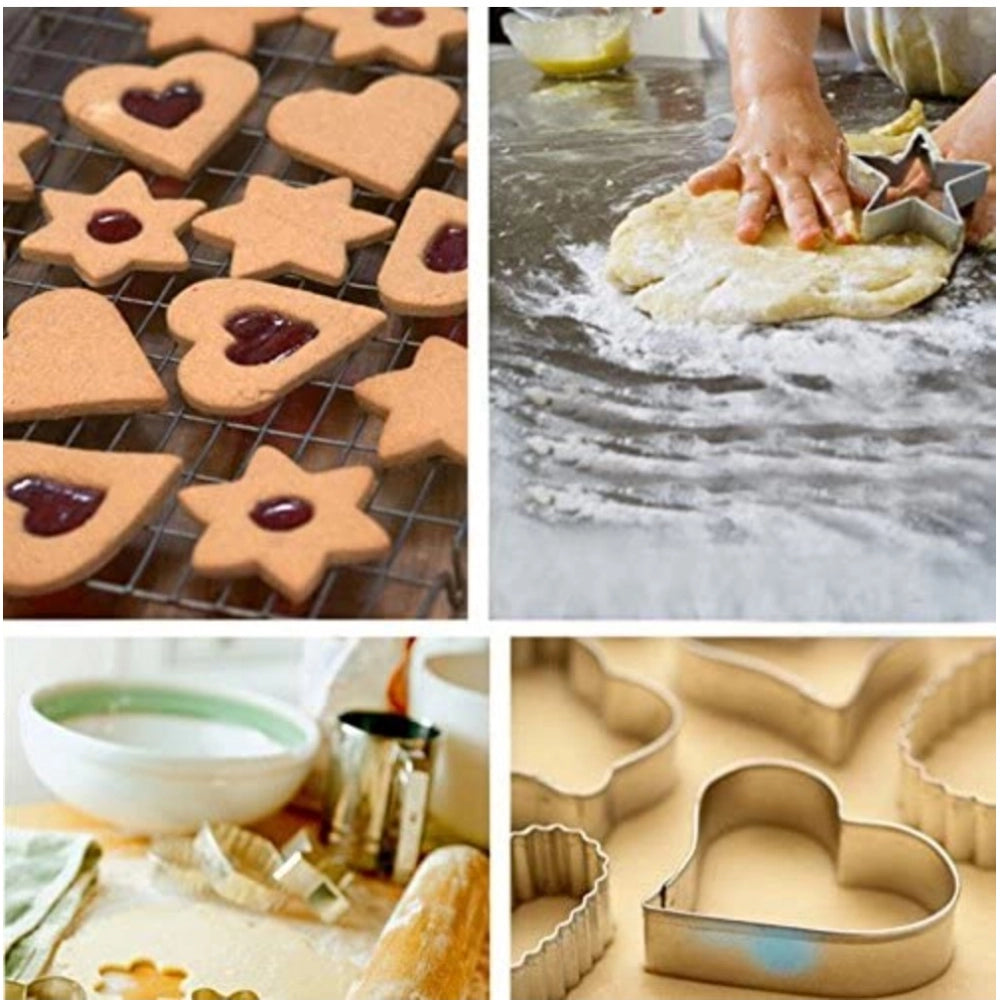 Multicolor steel & plastic 12-piece cookie cutters with various shapes for versatile baking