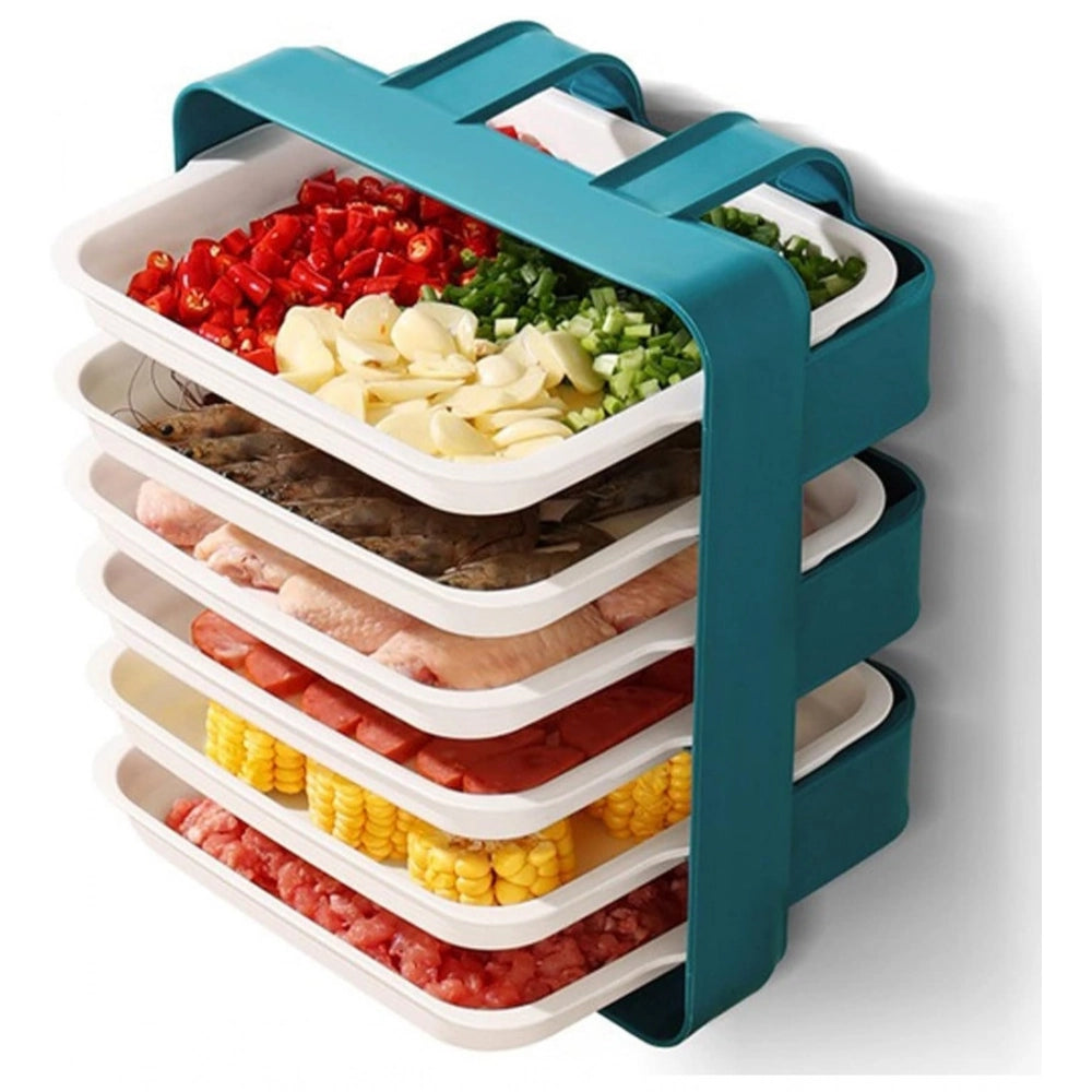 Blue plastic 6-layer kitchen rack stand for dishes & fruits