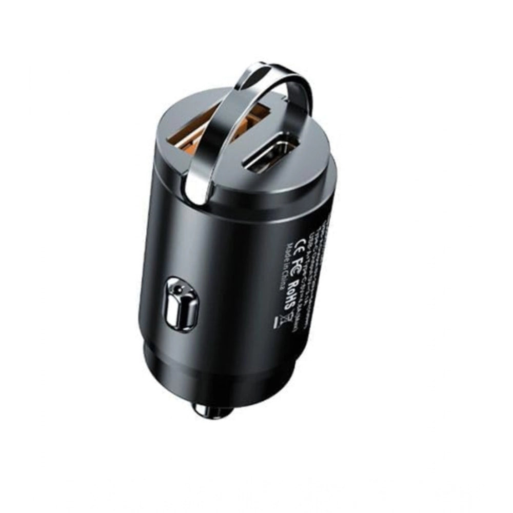 High-speed black plastic USB-C car charger adapter for fast device charging in vehicles