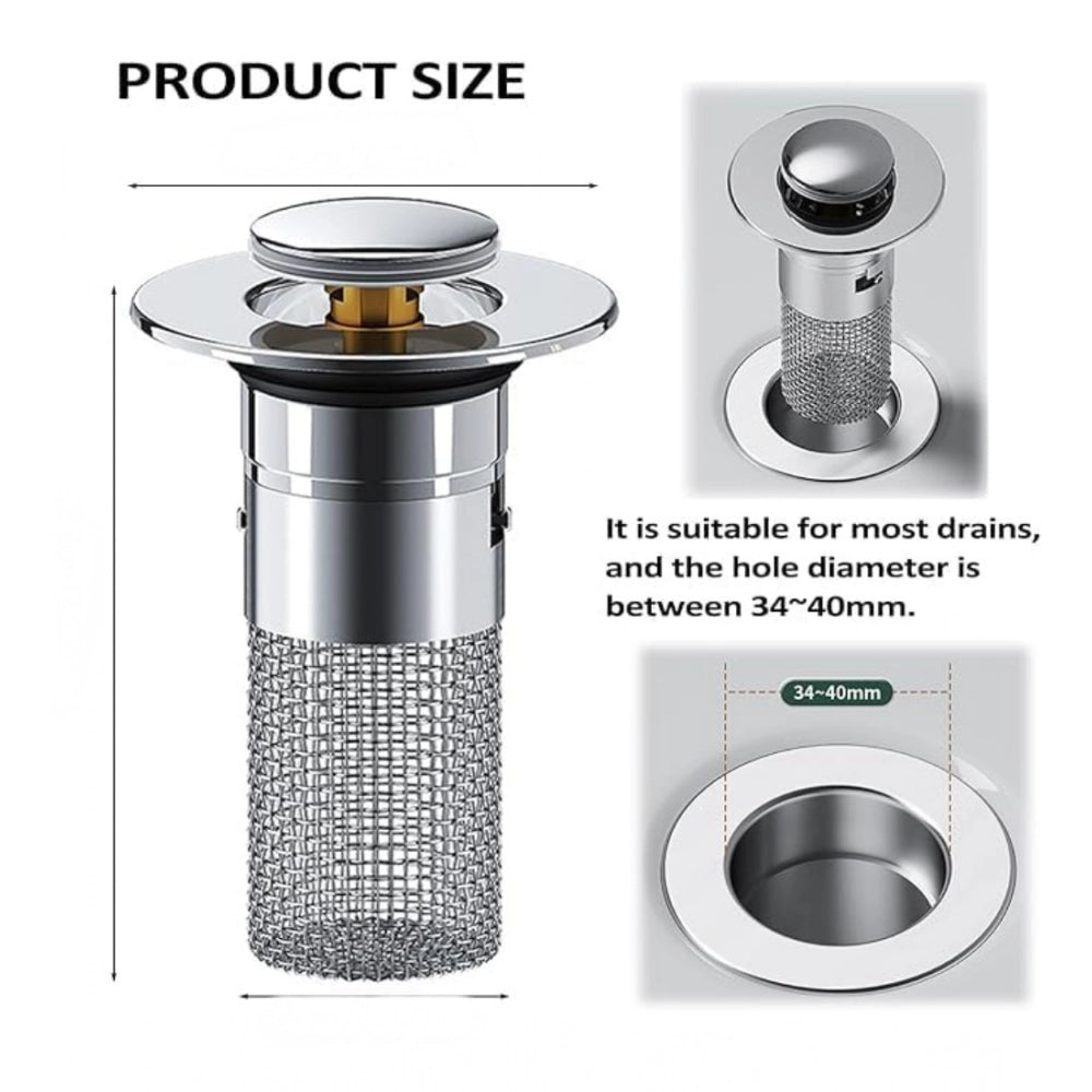 Silver stainless steel drain filter pop-up sink, hair catcher for kitchen