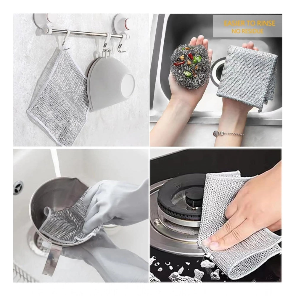 Silver wire scrubbers, 12-pack, for cleaning pots & pans.