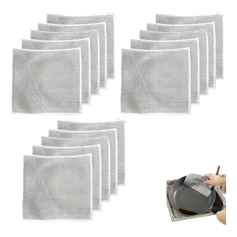 12 Pcs Silver Wire Scrubbers - Soft Cotton Cleaning Pads for Pots & Pans