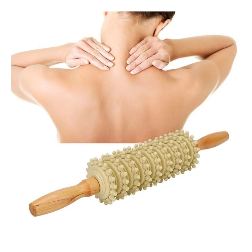 Wooden Gua Sha 9-wheel body massage roller for yoga, weight loss, and slimming