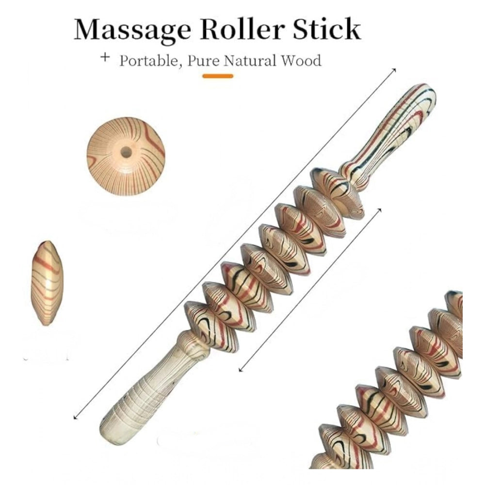 Wood roller Gua Sha muscle massager, 8 wheels for trigger points relief, fitness kit