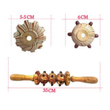 Wooden massage roller with Gua Sha 5 wheels for back, leg muscle relief