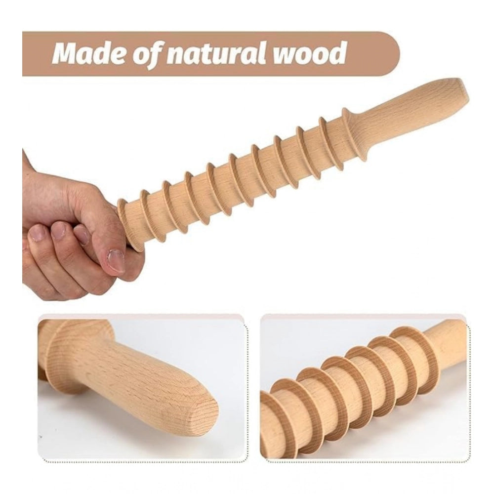 Wood roller therapy massage tools, anti-sculpting manual for body wellness and relaxation