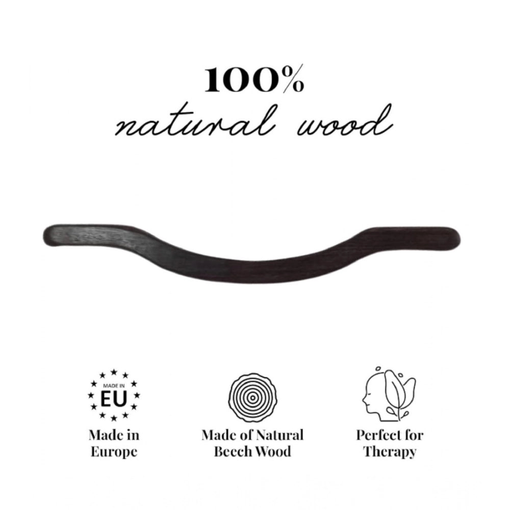 Brown wood U-shape massage tools for relieving muscle tension, spa treatment at home