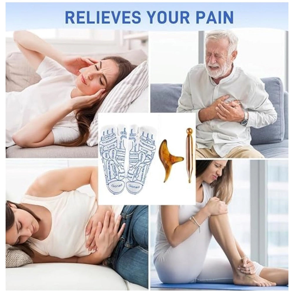 White cotton acupressure reflexology socks for physiotherapy, relieve tired feet