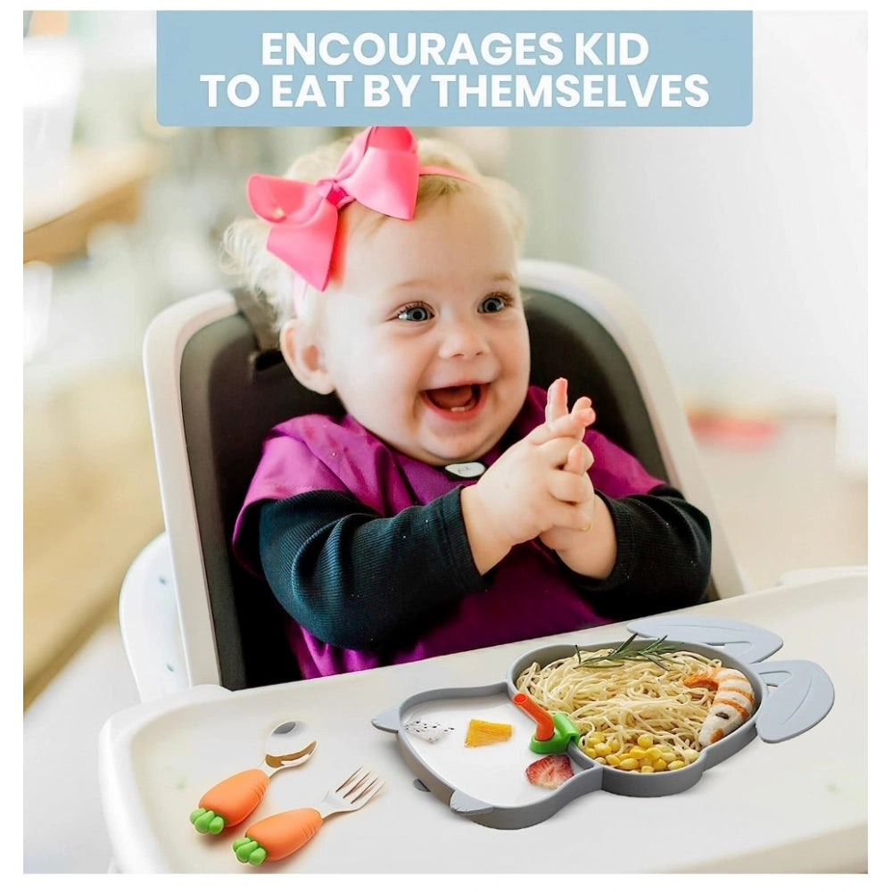 Multicolor silicon bunny children's plate set for custom baby feeding, durable and safe for young eaters