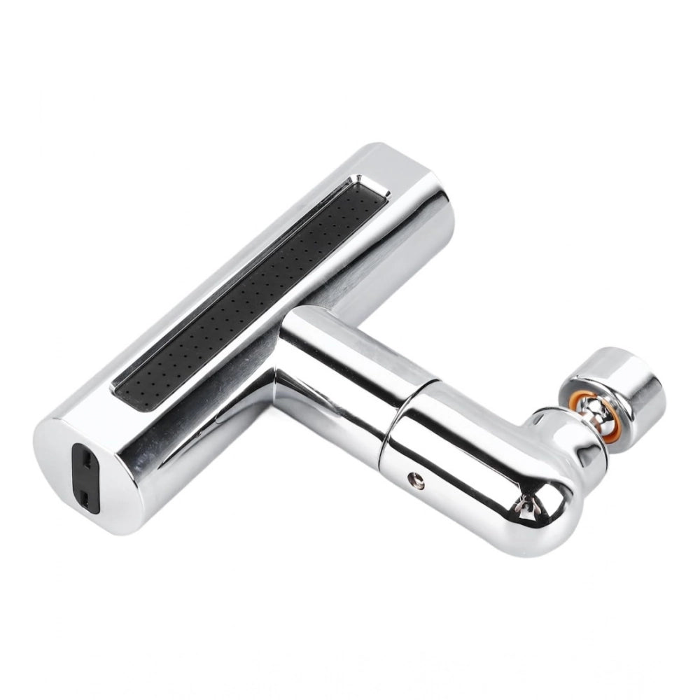 Silver plastic kitchen tap with waterfall design, prevents splashing for bathroom sink