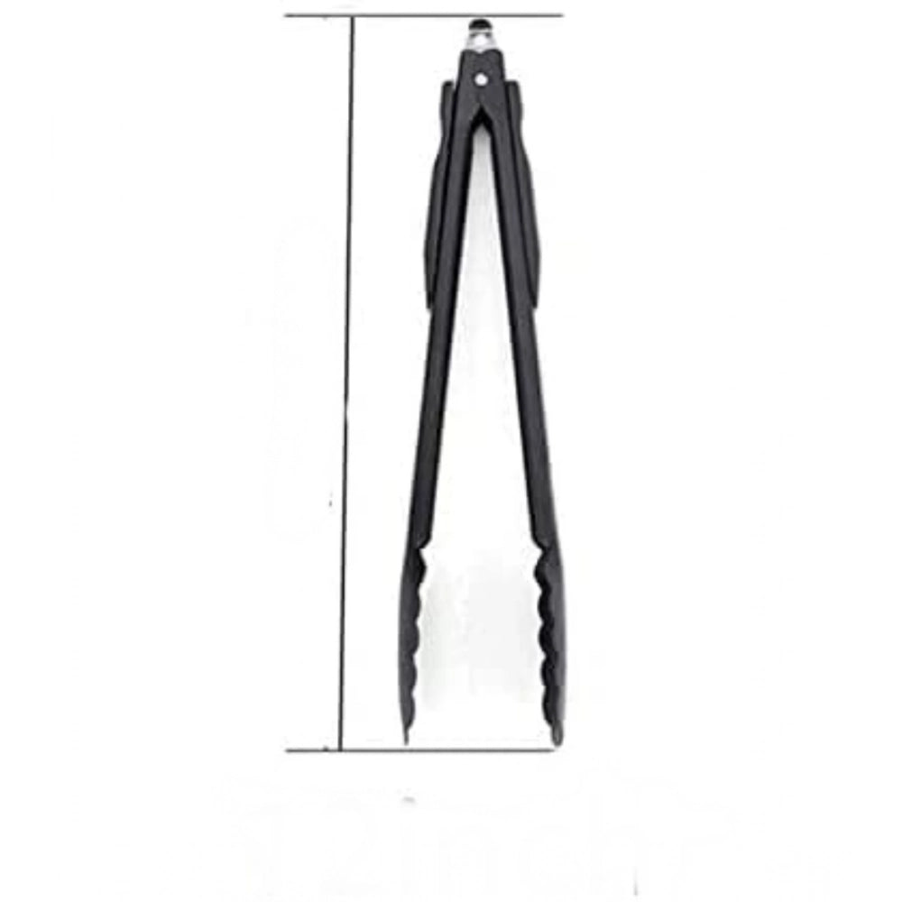Steel kitchen serving salad tongs, black disposable utensils for BBQ and kitchen use