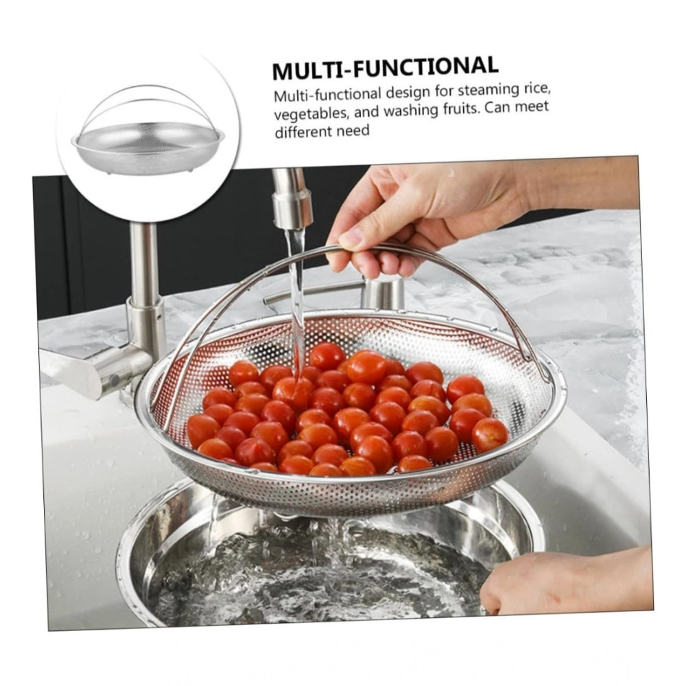 Steel basket plate food steamer, stainless steel handle (silver) for healthy cooking at home