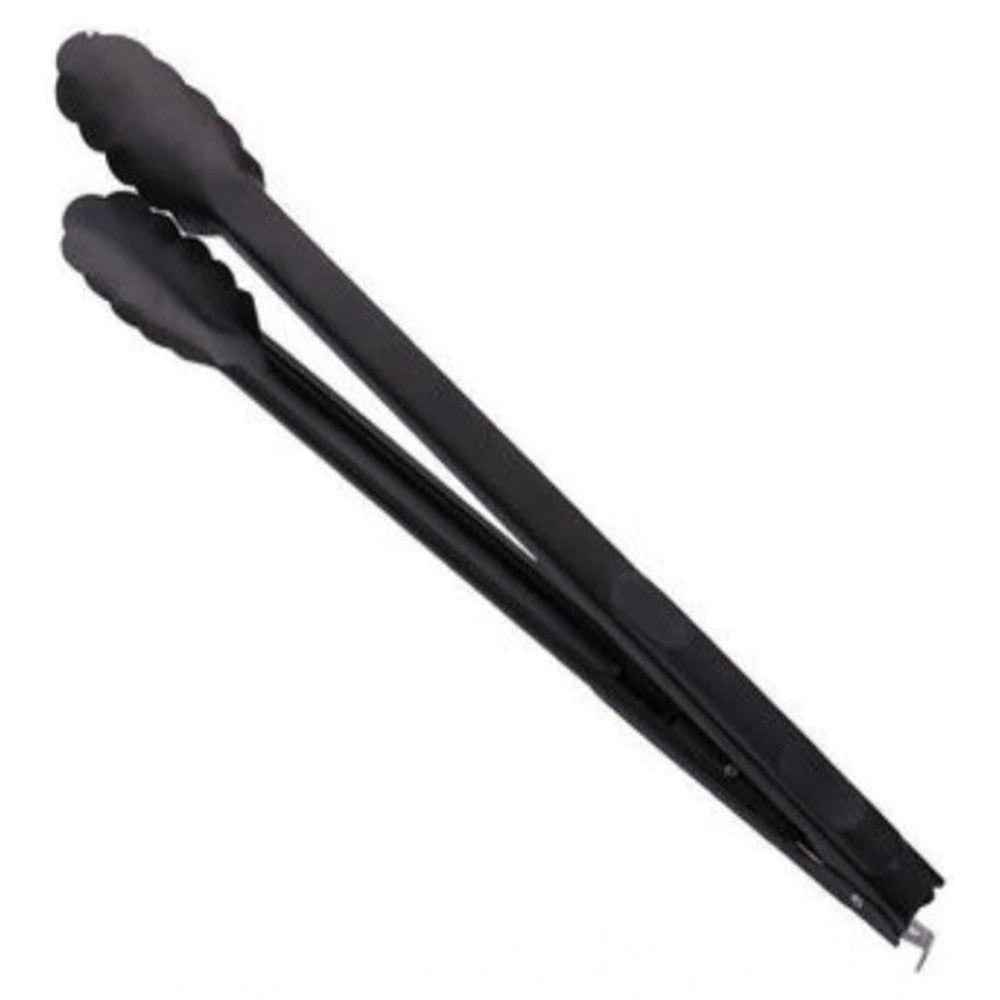 Black steel kitchen salad tongs for BBQ serving utensils