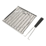 Steel foldable grilling pan, white stainless steel toaster for BBQ, silver color kitchenware on countertop