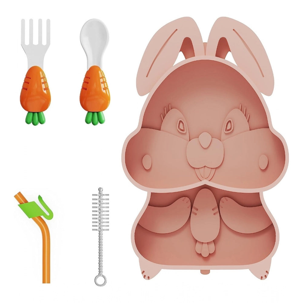 Multicolor silicon bunny children's plate set, ideal for custom baby feeding