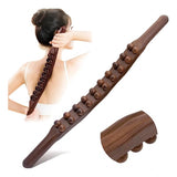 Brown wooden Gua Sha stick therapy massager, double roll with 20 beads for facial massage
