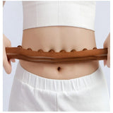 Brown wood Gua Sha massager therapy tool with 8 beads roller for facial massage