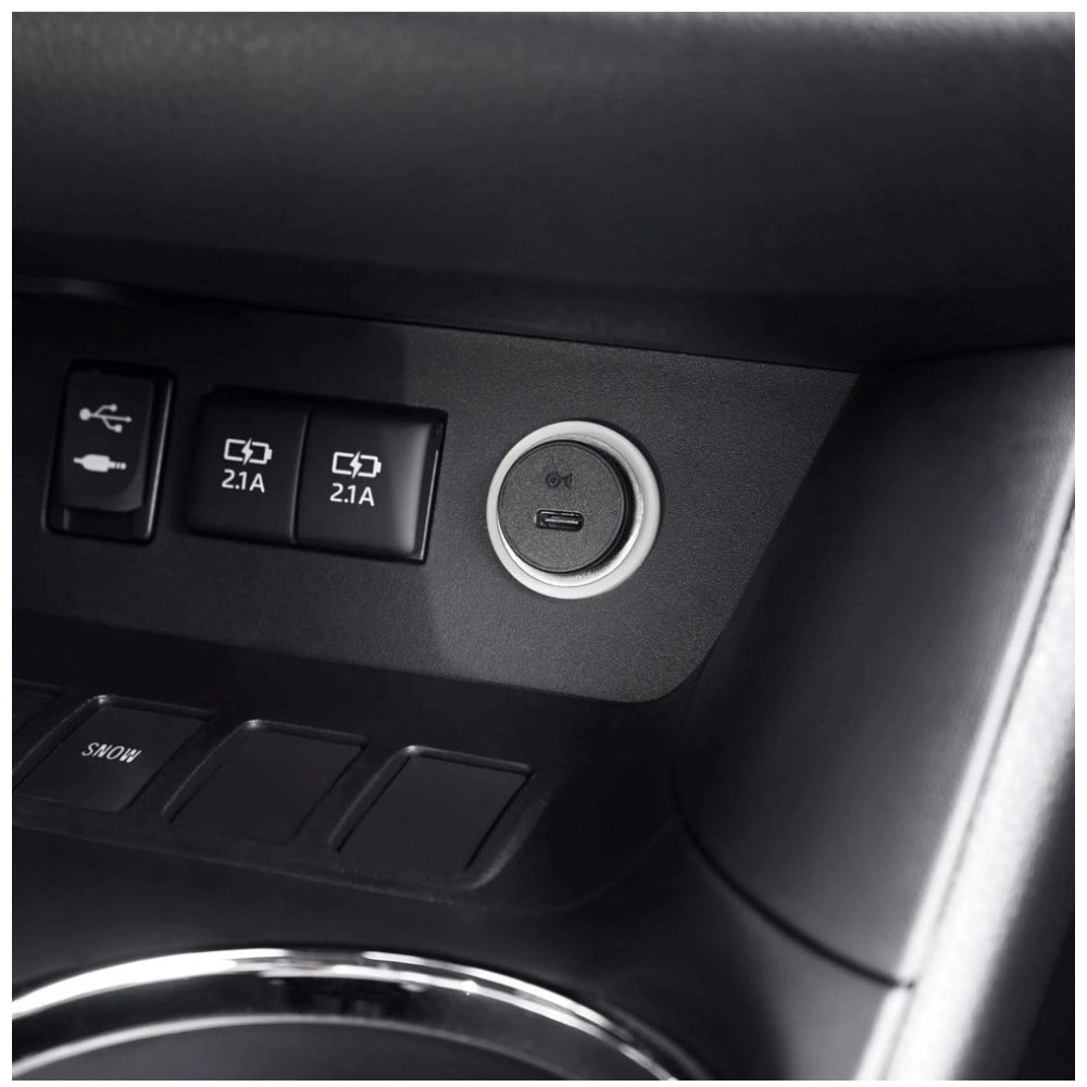 High-speed black plastic USB-C car charger adapter for power delivery in vehicle use
