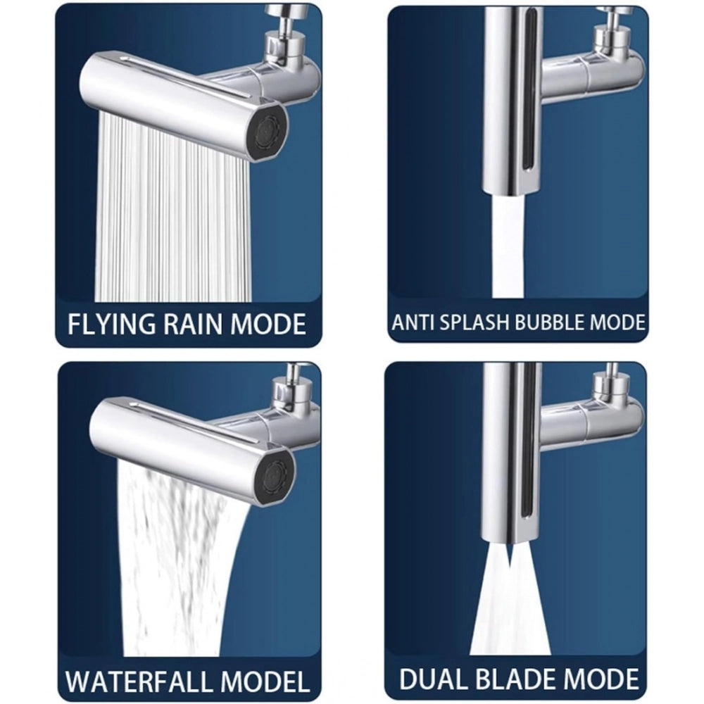 Silver plastic kitchen faucet with waterfall design, anti-splash feature for bathroom sink