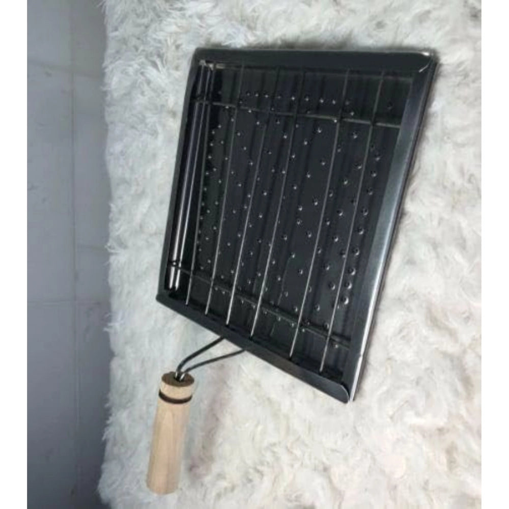 Black stainless steel BBQ toaster for papads and paneer grilling, square design