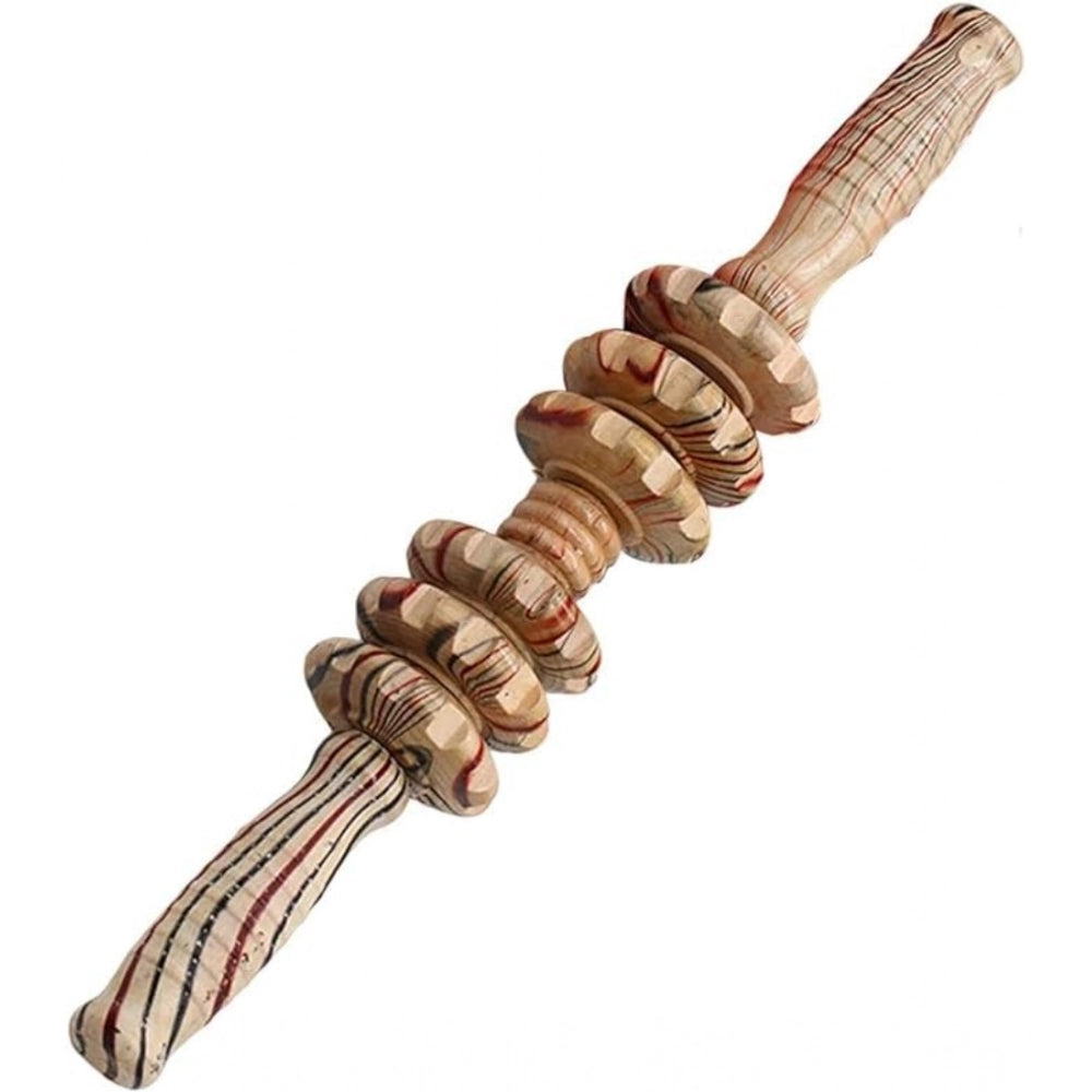 Wood 7-wheel roller Gua Sha gym massage tool for body, legs - natural wood color