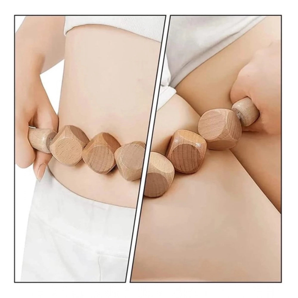 Wood 4-ball body roller massager stick for body fitness, wooden color, wood material