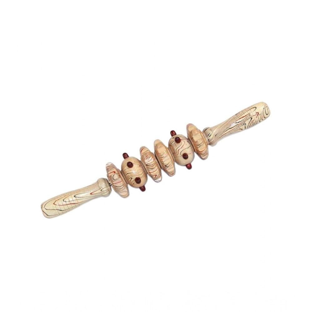 Wood massage roller with 6 wheels, body therapy tool for deep tissue relief