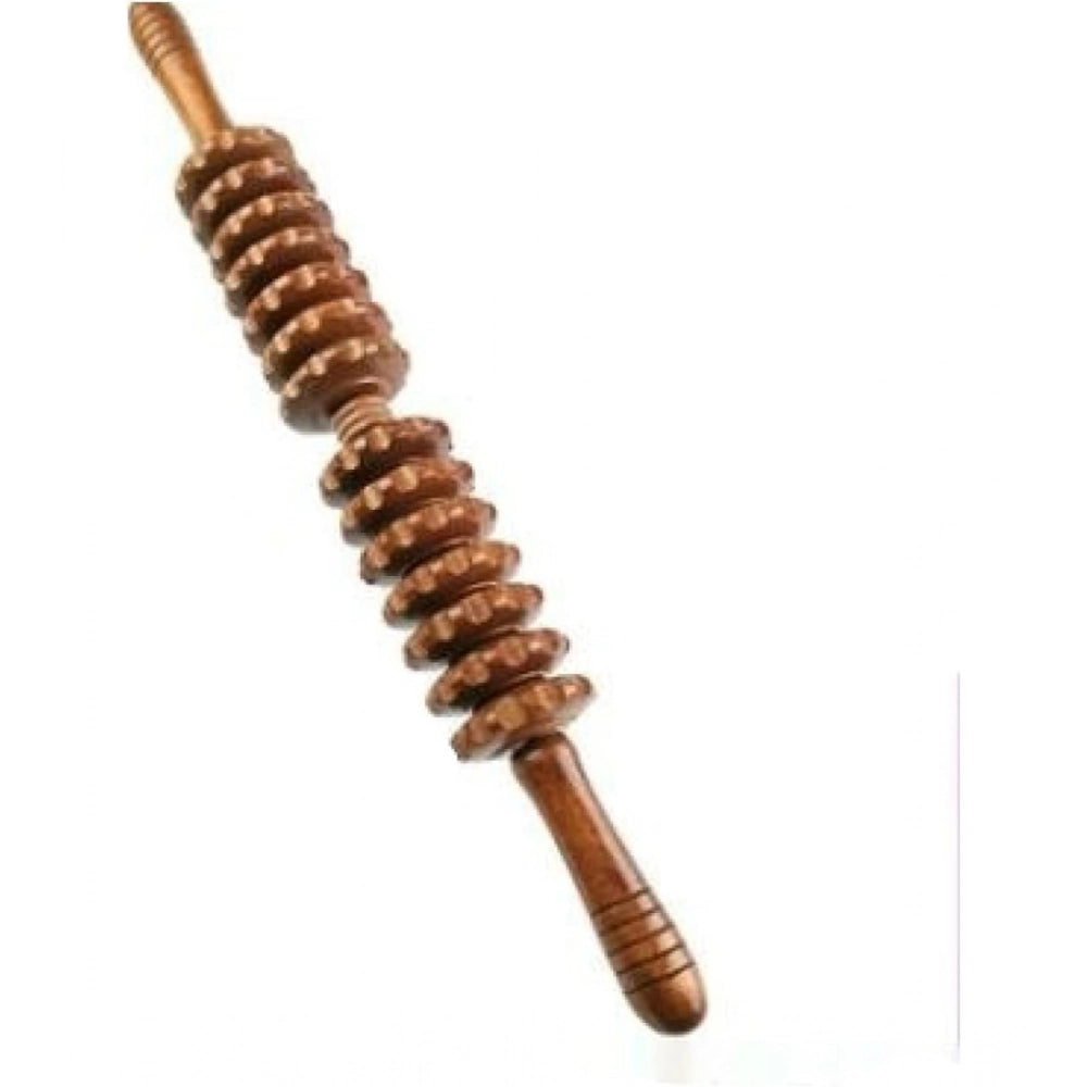 Multicolor wooden massager roller tool for muscle relief at home office, yoga, or weight loss