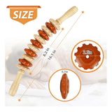 Brown wood wheel roller massage stick, 11-wheel wooden therapy tool for black gua sha self-massage