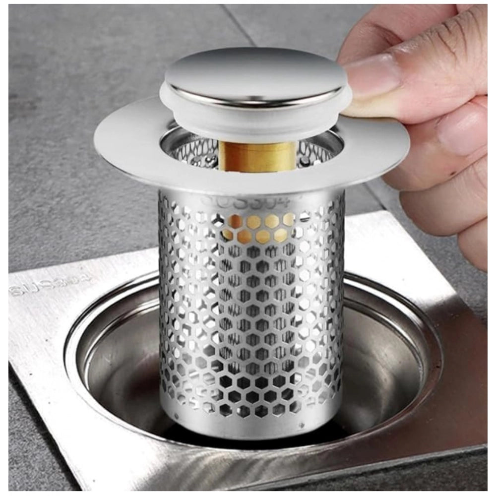 Steel drain filter pop-up sink (silver) - stainless steel hair catcher for kitchen sink on display