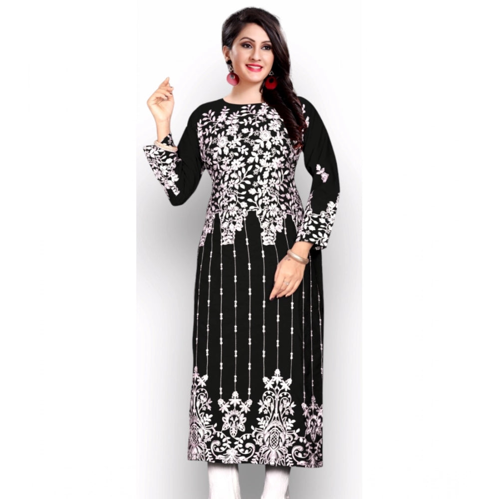 Black georgette printed kurti with round neck and 3-4th sleeves