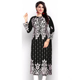 Black georgette printed kurti with round neck and 3-4th sleeves