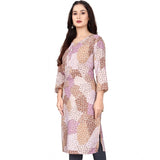Brown rayon printed round neck 3/4 sleeve kurti with vibrant design
