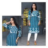 Rama rayon printed round neck kurti with 3/4 sleeves for women's fashion