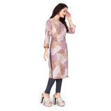 Brown rayon printed round neck kurti with 3/4 sleeves