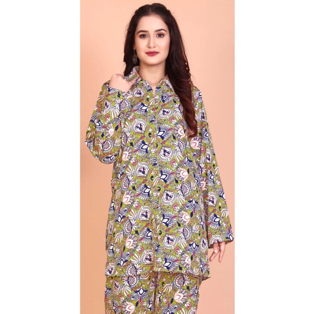 Women's rayon printed mandarin collar full sleeve coord set