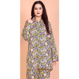 Women's rayon printed mandarin collar full sleeve coord set