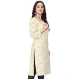White rayon printed kurti with round neck and 3/4 sleeves