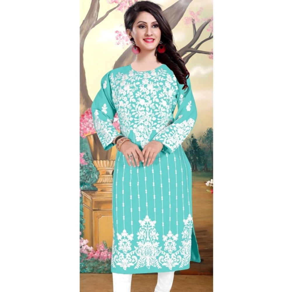 Sky Georgette printed round neck kurti with 3-4th sleeves