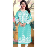 Sky Georgette printed round neck kurti with 3-4th sleeves