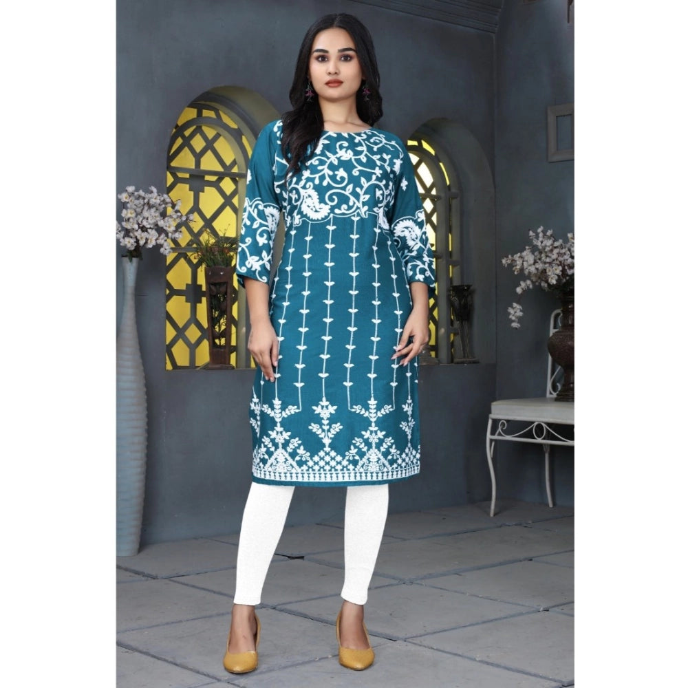 Rama rayon printed round neck 3/4 sleeve kurti for women, vibrant design
