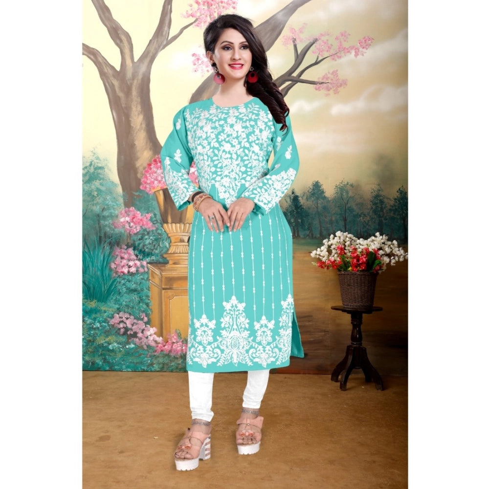 Sky Georgette printed round neck 3/4 sleeve kurti, elegant women's fashion for formal events