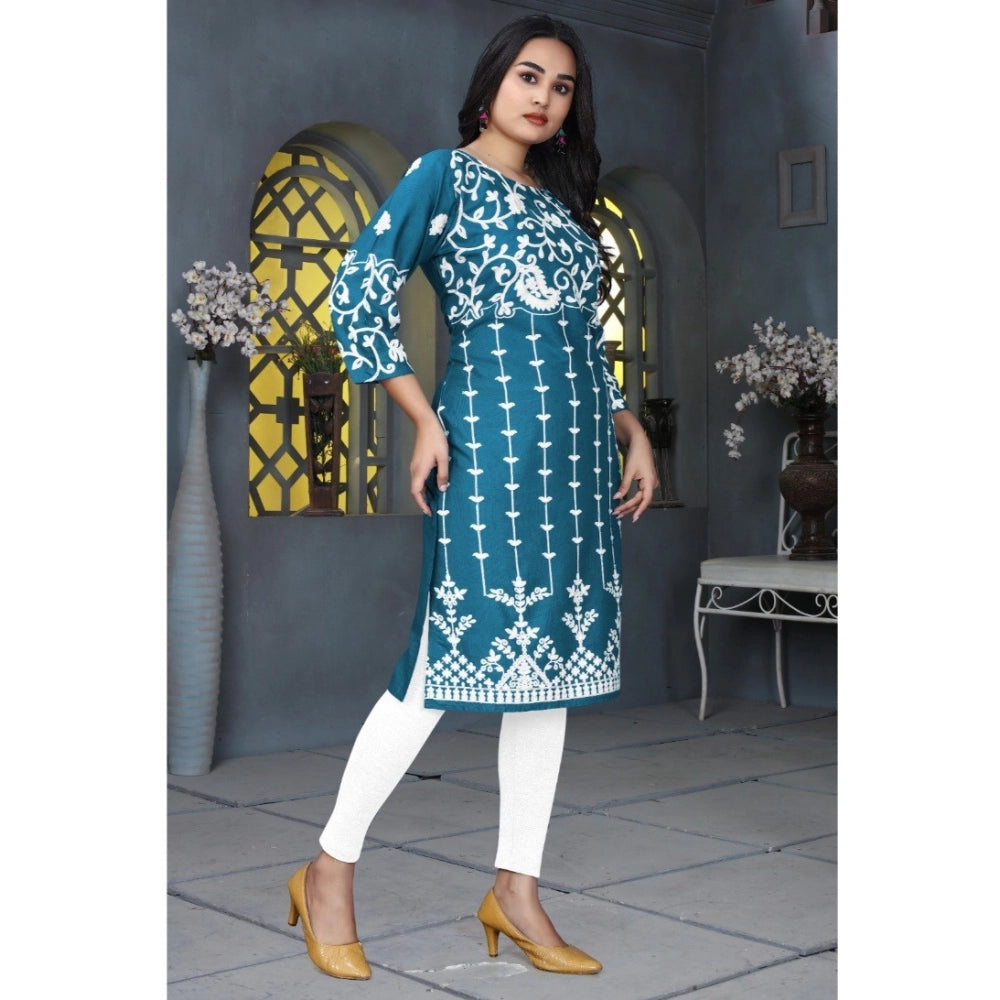 Rayon printed round neck kurti (Rama) for women, 3/4 sleeve, vibrant color detail