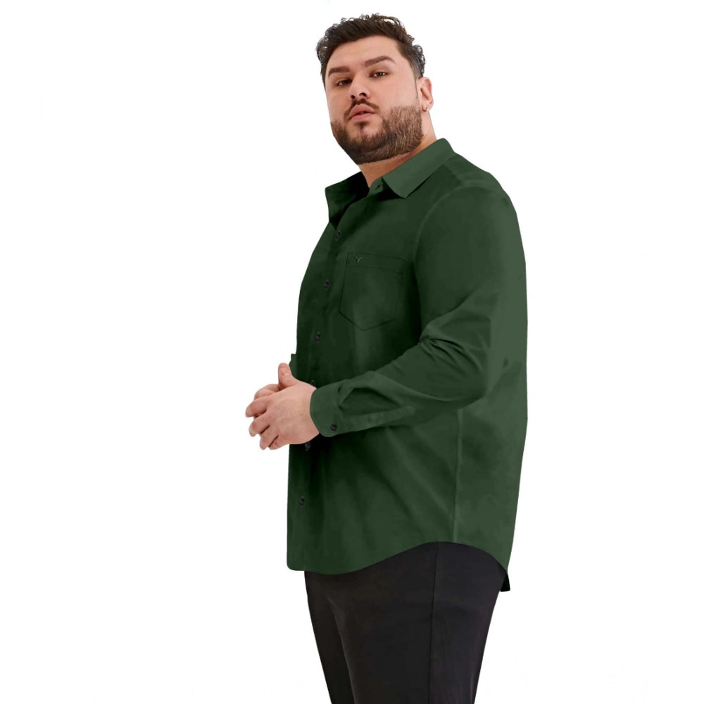 Mens Casual Cotton Solid Full Sleeve Shirt (Green)
