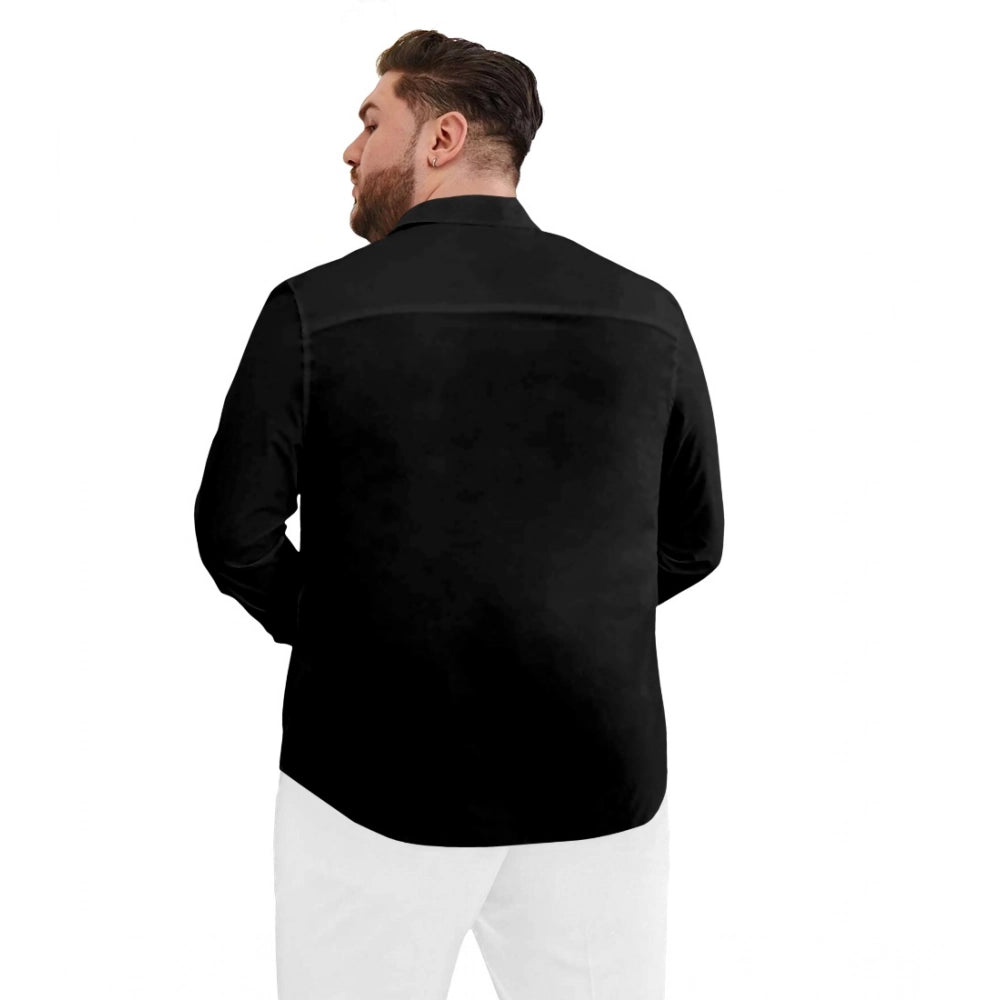 Mens Casual Cotton Solid Full Sleeve Shirt (Black)